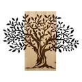 Decoratiune de perete, Arbre de Vie-1, Metal, Rama din lemn (grosime 3 cm), Natural/Negru
