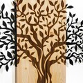 Decoratiune de perete, Arbre de Vie-1, Metal, Rama din lemn (grosime 3 cm), Natural/Negru