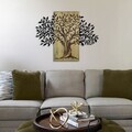 Decoratiune de perete, Arbre de Vie-2, Metal, Rama din lemn (grosime 3 cm), Verde/Negru