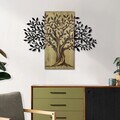 Decoratiune de perete, Arbre de Vie-2, Metal, Rama din lemn (grosime 3 cm), Verde/Negru