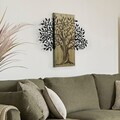 Decoratiune de perete, Arbre de Vie-2, Metal, Rama din lemn (grosime 3 cm), Verde/Negru