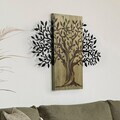 Decoratiune de perete, Arbre de Vie-2, Metal, Rama din lemn (grosime 3 cm), Verde/Negru