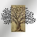 Decoratiune de perete, Arbre de Vie-2, Metal, Rama din lemn (grosime 3 cm), Verde/Negru