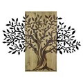 Decoratiune de perete, Arbre de Vie-2, Metal, Rama din lemn (grosime 3 cm), Verde/Negru