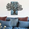 Decoratiune de perete, Arbre de Vie-3, Metal, Rama din lemn (grosime 3 cm), Albastru/Negru