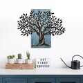 Decoratiune de perete, Arbre de Vie-3, Metal, Rama din lemn (grosime 3 cm), Albastru/Negru