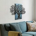 Decoratiune de perete, Arbre de Vie-3, Metal, Rama din lemn (grosime 3 cm), Albastru/Negru