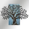 Decoratiune de perete, Arbre de Vie-3, Metal, Rama din lemn (grosime 3 cm), Albastru/Negru
