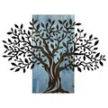 Decoratiune de perete, Arbre de Vie-3, Metal, Rama din lemn (grosime 3 cm), Albastru/Negru