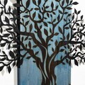 Decoratiune de perete, Arbre de Vie-3, Metal, Rama din lemn (grosime 3 cm), Albastru/Negru