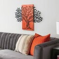 Decoratiune de perete, Arbre de Vie-4, Metal, Rama din lemn (grosime 3 cm), Roșu/Negru