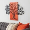 Decoratiune de perete, Arbre de Vie-4, Metal, Rama din lemn (grosime 3 cm), Roșu/Negru
