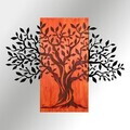 Decoratiune de perete, Arbre de Vie-4, Metal, Rama din lemn (grosime 3 cm), Roșu/Negru