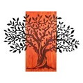 Decoratiune de perete, Arbre de Vie-4, Metal, Rama din lemn (grosime 3 cm), Roșu/Negru