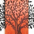 Decoratiune de perete, Arbre de Vie-4, Metal, Rama din lemn (grosime 3 cm), Roșu/Negru
