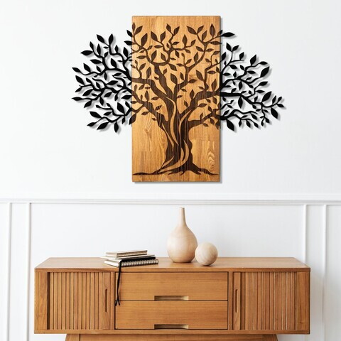 Decoratiune de perete, Arbre de Vie-5, Metal, Rama din lemn (grosime 3 cm), Nuc negru