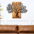 Decoratiune de perete, Arbre de Vie-5, Metal, Rama din lemn (grosime 3 cm), Nuc negru