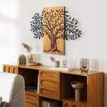 Decoratiune de perete, Arbre de Vie-5, Metal, Rama din lemn (grosime 3 cm), Nuc negru