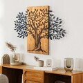 Decoratiune de perete, Arbre de Vie-5, Metal, Rama din lemn (grosime 3 cm), Nuc negru