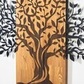 Decoratiune de perete, Arbre de Vie-5, Metal, Rama din lemn (grosime 3 cm), Nuc negru