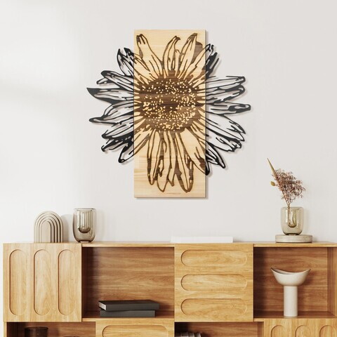 Decoratiune de perete, Rama de Oro -1, Metal, Rama din lemn (grosime 3 cm), Natural/Negru