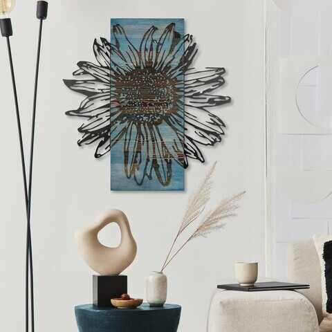 Decoratiune de perete, Rama de Oro -3, Metal, Rama din lemn (grosime 3 cm), Albastru/Negru