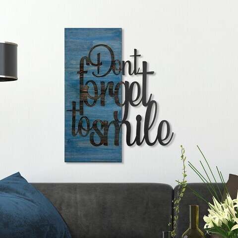 Decoratiune de perete, Ebedi Nakıs -3, Metal, Rama din lemn (grosime 3 cm), Albastru/Negru