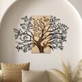 Decoratiune de perete, Sombra del Bosque -1, Metal, Rama din lemn (grosime 3 cm), Natural/Negru