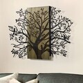 Decoratiune de perete, Sombra del Bosque -2, Metal, Rama din lemn (grosime 3 cm), Verde/Negru