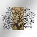 Decoratiune de perete, Sombra del Bosque -2, Metal, Rama din lemn (grosime 3 cm), Verde/Negru