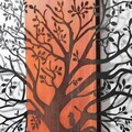 Decoratiune de perete, Sombra del Bosque -4, Metal, Rama din lemn (grosime 3 cm), Roșu/Negru