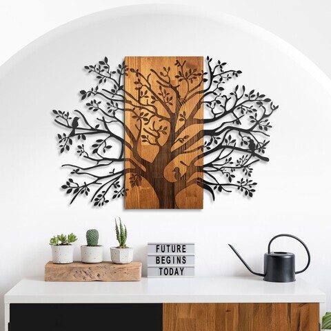 Decoratiune de perete, Sombra del Bosque -5, Metal, Rama din lemn (grosime 3 cm), Nuc negru