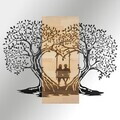 Decoratiune de perete, Sogno Forestale -1, Metal, Rama din lemn (grosime 3 cm), Natural/Negru