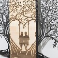 Decoratiune de perete, Sogno Forestale -1, Metal, Rama din lemn (grosime 3 cm), Natural/Negru