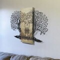 Decoratiune de perete, Sogno Forestale -2, Metal, Rama din lemn (grosime 3 cm), Verde/Negru