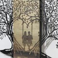 Decoratiune de perete, Sogno Forestale -2, Metal, Rama din lemn (grosime 3 cm), Verde/Negru