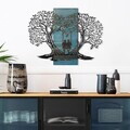 Decoratiune de perete, Sogno Forestale -3, Metal, Rama din lemn (grosime 3 cm), Albastru/Negru