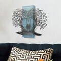 Decoratiune de perete, Sogno Forestale -3, Metal, Rama din lemn (grosime 3 cm), Albastru/Negru