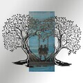 Decoratiune de perete, Sogno Forestale -3, Metal, Rama din lemn (grosime 3 cm), Albastru/Negru