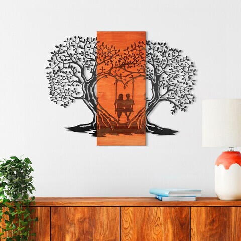 Decoratiune de perete, Sogno Forestale -4, Metal, Rama din lemn (grosime 3 cm), Roșu/Negru