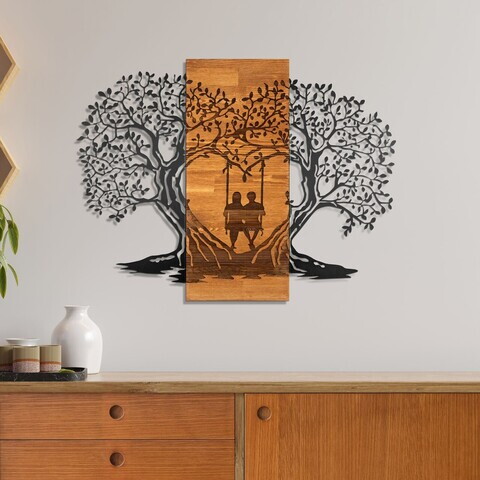 Decoratiune de perete, Sogno Forestale -5, Metal, Rama din lemn (grosime 3 cm), Nuc negru