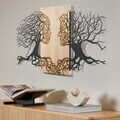 Decoratiune de perete, Murmure des Feuilles -1, Metal, Rama din lemn (grosime 3 cm), Natural/Negru