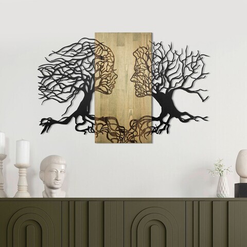 Decoratiune de perete, Murmure des Feuilles -1, Metal, Rama din lemn (grosime 3 cm), Verde/Negru