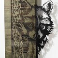Decoratiune de perete, Whispering Timber -1, Metal, Rama din lemn (grosime 3 cm), Verde/Negru