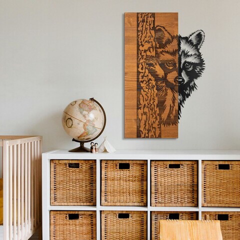 Decoratiune de perete, Whispering Timber -1, Metal, Rama din lemn (grosime 3 cm), Nuc negru