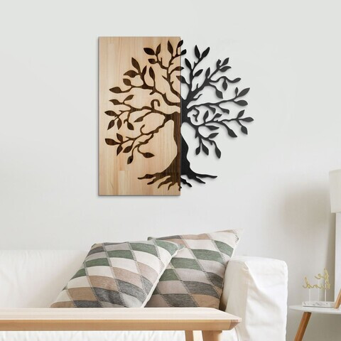 Decoratiune de perete, Aura of Nature -1, Metal, Rama din lemn (grosime 3 cm), Natural/Negru
