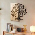 Decoratiune de perete, Aura of Nature -1, Metal, Rama din lemn (grosime 3 cm), Natural/Negru
