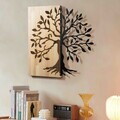 Decoratiune de perete, Aura of Nature -1, Metal, Rama din lemn (grosime 3 cm), Natural/Negru