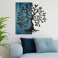 Decoratiune de perete, Aura of Nature -1, Metal, Rama din lemn (grosime 3 cm), Albastru/Negru