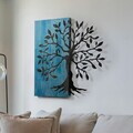 Decoratiune de perete, Aura of Nature -1, Metal, Rama din lemn (grosime 3 cm), Albastru/Negru